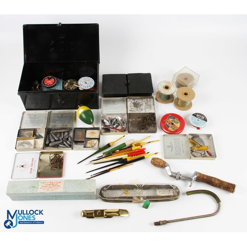 1192 - Fly Fishing Collection - tins of assorted flies, black Tackle tin with vintage tackle - floats, sea-... 