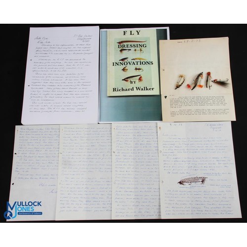 1169 - 2x 1973 Richard Walker Illustrated Letters and Hand Tied Flies, correspondence from 1973 with an ins... 