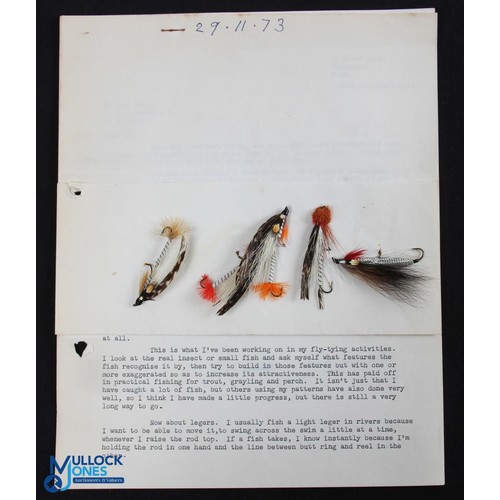 1169 - 2x 1973 Richard Walker Illustrated Letters and Hand Tied Flies, correspondence from 1973 with an ins... 