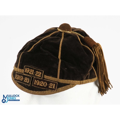 112 - Tonbridge RFC (Kent) Rugby Honours Cap: Brown cap made by Christy's, with gold braid and 1919-20, 20... 