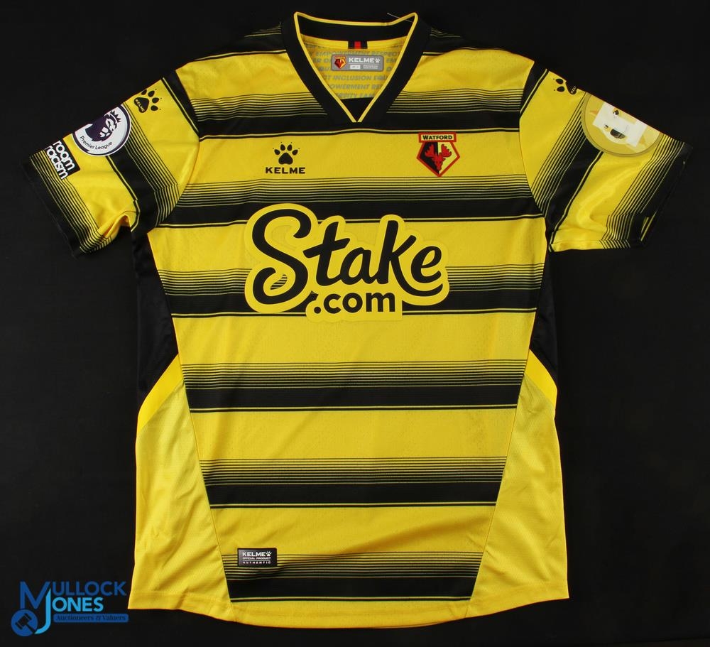 Moussa Sissoko No 19 Watford 2021 22 home match issue football shirt yellow and black Kelme Sta