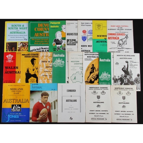 64 - Australia in the British Isles 1970s/80s Rugby Programme (21): Terrific wide selection. 1973 v SE Co... 