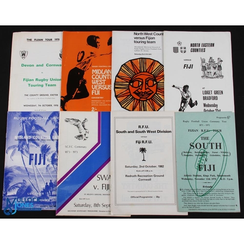 65 - Fiji in the British Isles 1970-82 Rugby Programmes (8): 1970: v Devon/Cornwall, Mid Counties both E ... 