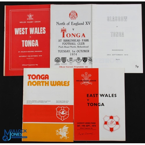 66 - Tonga in the British Isles 1974 Rugby Programmes (5): v E Wales, W Wales, N Wales, Glasgow & the Nor... 