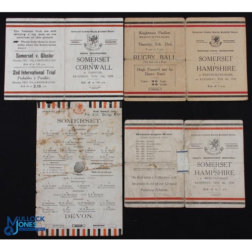 69 - Rare 1920s/30s County Championship Rugby Programmes (4): Somerset v Devon 1929, Cornwall 1938 & Hamp... 