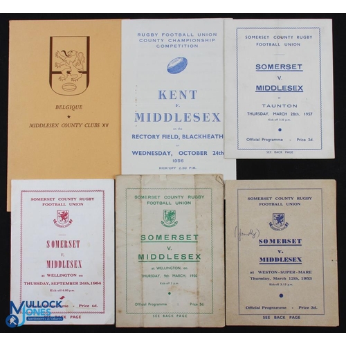 75 - Middlesex Interest County Rugby Programmes 1950-71 (6): Somerset v Middlesex 1950 (poor), 53 (good),... 
