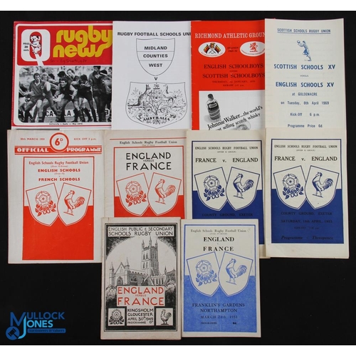 83 - English Interest Schools Rugby Programmes (10): Queensland (Aus) v England 1974; Eng v France 1949, ... 