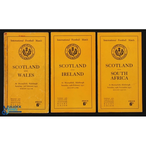 92 - 1951 Scotland v Wales, Ireland & S Africa Rugby Programmes (3): The Scots' three home games from tha... 