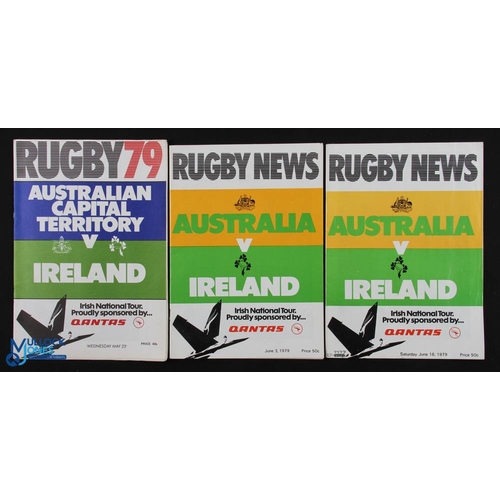 94 - 1979 Ireland in Australia Rugby Programmes (3): The Irish tourists in both tests and v ACT. Good