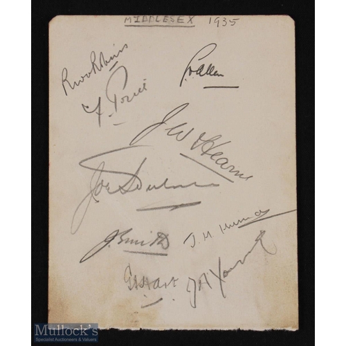 1221 - 1935 Middlesex County Cricket Club Autograph Page of Signatures, 9 signatures on one side of page, w... 