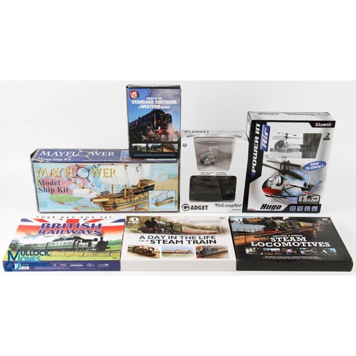 173 - Train DVD Boxed Sets, Model Boat and 2 remote controlled helicopters, the DVD set are of story of th... 