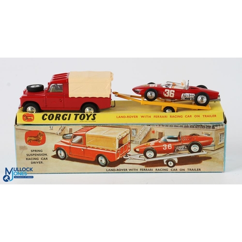 210 - Corgi Gift Set 17 Land-Rover with Ferrari Racing Car on Trailer. In light used condition, some paint... 