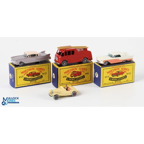 225 - Matchbox Lesney Moko Series cars, to include 27c Cadillac Sixty Special 1960 VnMIB SPW Crimson Base ... 