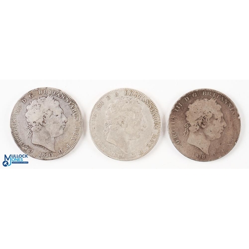 401 - 3x George III Silver Crown Coins 1818, 1819 and 1820, all with wear (3)