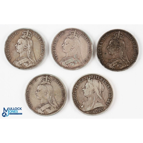 403 - 5x Victoria Silver Crown Coins - 1889,1890,1891,1892 and 1893 (5)