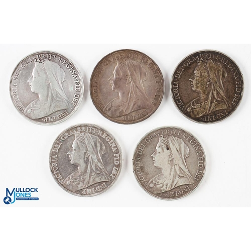 404 - 5x Victoria Silver Crown Coins - 1895,1897,1898,1899 and 1900 (5)