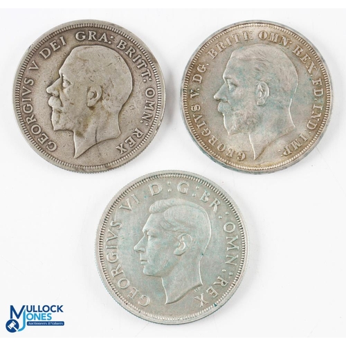 406 - George V / VI Silver Crown Coins (3) - 1930 wreath crown, 1935 rocking horse crown and another 1937 ... 