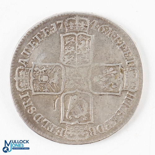 407 - George II 1746 Lima Silver Half Crown Coin strike mark to left of bust