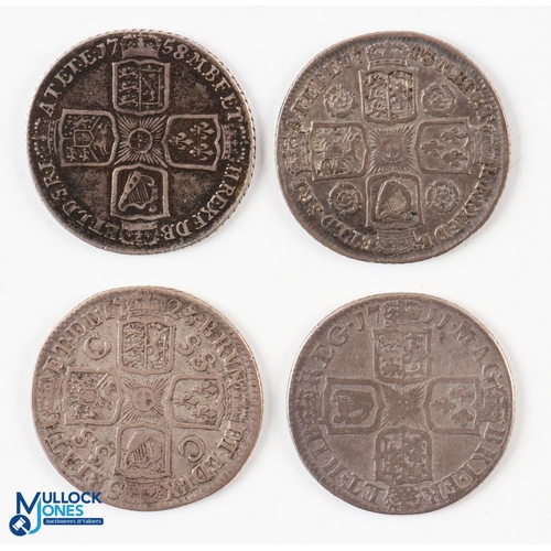 412 - 4x 18th Century Milled Silver Shilling Coins - Anne 1711, George 1823, George II 1743 and 1758 (4)