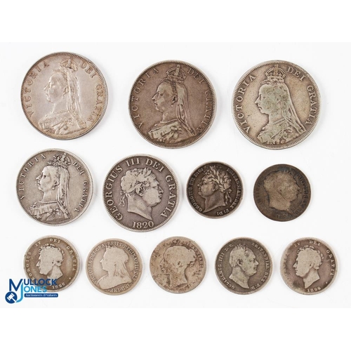 416 - George III to Victoria Silver Coins (12) - 1820 and 1887 half crowns, 1887, 1889 and 1890 double flo... 