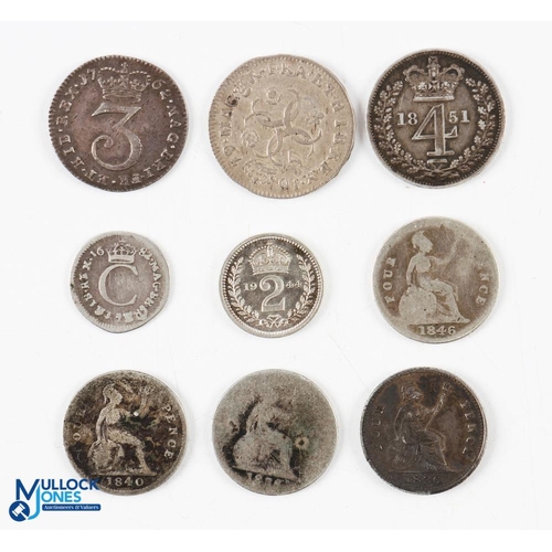 422 - Charles II to George VI Silver Maundy and Small Coinage (9) - Charles II 1682 penny and 1679 4 pence... 