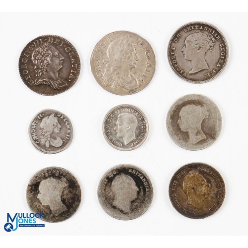 422 - Charles II to George VI Silver Maundy and Small Coinage (9) - Charles II 1682 penny and 1679 4 pence... 