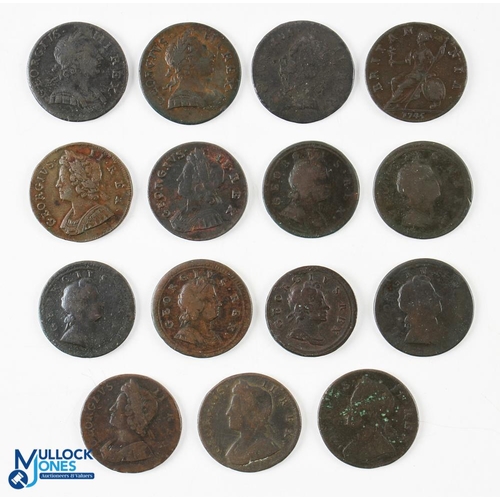 425 - George II to George III Bronze Half Penny Coins (15) including 1718,1719,1721,1722,1723,1724,1729,17... 