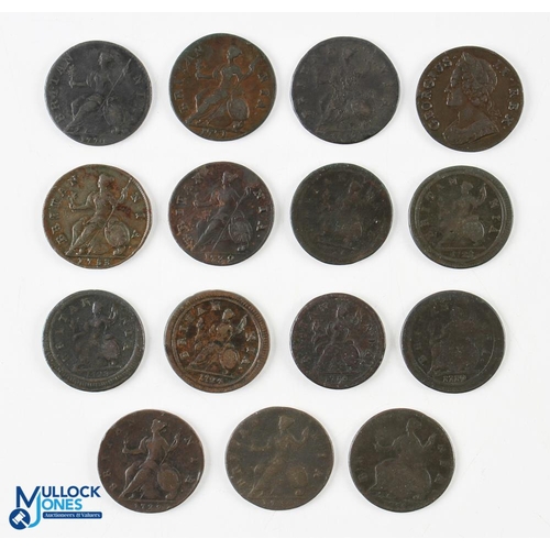 425 - George II to George III Bronze Half Penny Coins (15) including 1718,1719,1721,1722,1723,1724,1729,17... 