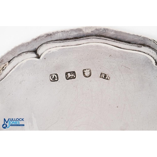 443 - George II Hallmarked Silver Small Waiter London 1771 with gadroon design rim on 3 hoof feet, hallmar... 