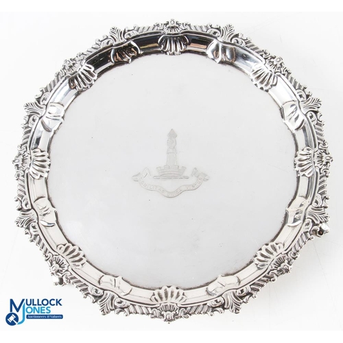 444 - Edwardian Hallmarked Silver Waiter by George Jackson & David Fullerton London 1915 with patterned sh... 