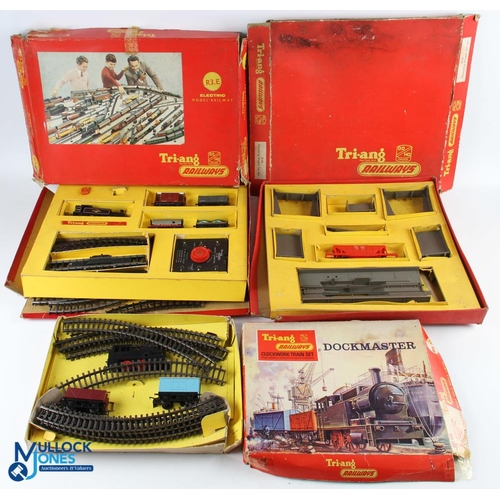 45 - 3x Tri-ang Hornby Locomotive 00 Gauge Kits to include RS70 clockwork dockmaster set - box worn conte... 