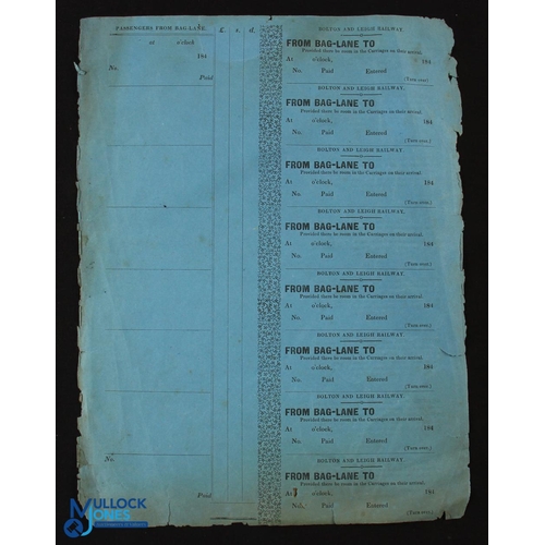 520 - Bolton & Leigh Railway - a complete sheet of eight tickets 1840s- Early paper tickets from Bag Lane,... 