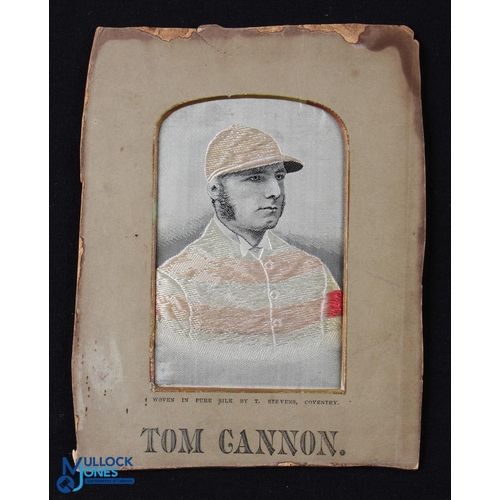 536 - Tom Cannon (noted Victorian Jockey 1880-90s) Portrait in woven silk on original card mount by the St... 