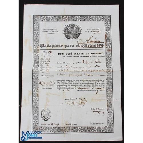 542 - Spain Passport for Emigrant Travelling to The United States, Malaga 1840 Certificate - the Spanish R... 