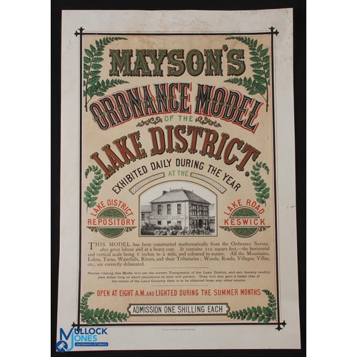 547 - Mayson's Ordnance Model of The Lake District c1870s-80- The scarce poster advertises a three dimensi... 