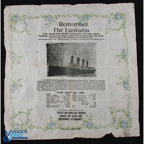 548 - Remember The Lusitania 1915 Paper Napkin - scarce seldom seen commemorative memoriam paper napkin su... 