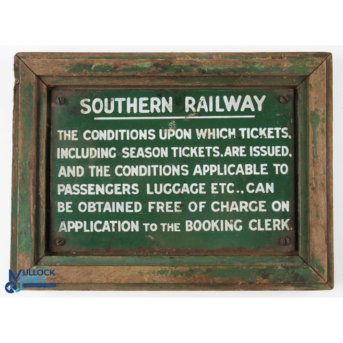 623 - Southern Railway Enamel Sign - a small Southern Railway, the conditions upon which tickets including... 