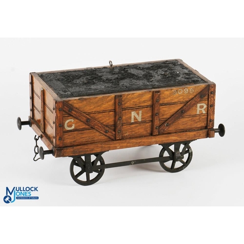 635 - Oak Novelty Cigar Box GER Open Coal Wagon. patent No. 230537, with lockable lid and key, cast wheels... 