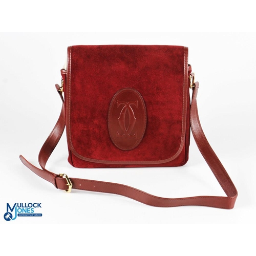 683 - Vintage Must de Cartier Shoulder Bag Bordeaux red suede leather, size is 27.5cm x 26cm x 4.5cm - lig... 