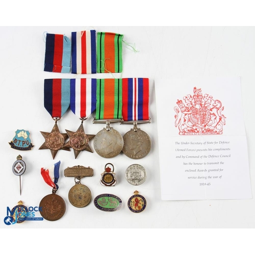 696 - WWII Medals, & Enamel Badges, to include 4 unnamed medals, 1939-45 star, France Germany star, War Me... 