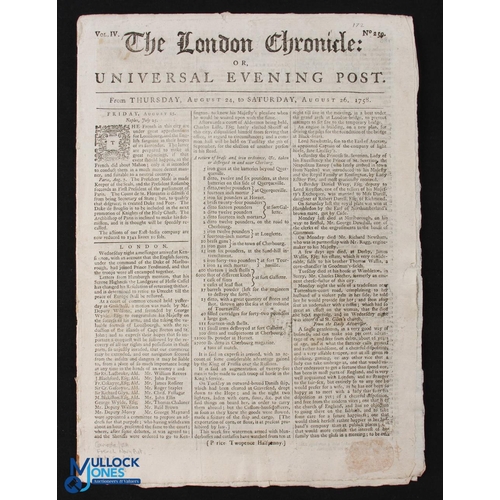 763 - Canada - Cape Breton - Capture of Louisburg 1758 - Original issue of The London Chronicle, Thursday ... 