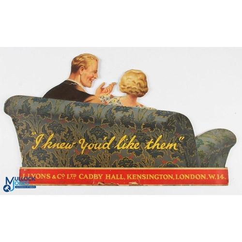 805 - c1930 J Lyons & Co London Card Shop Advertising display sign, a card cut-out of a couple on step wit... 