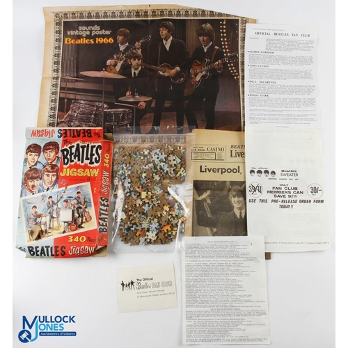 398 - The Beatles Fan Club Letters, Jigsaw, poster, newspaper, a Beatles jigsaw (missing 1 piece), a Sound... 