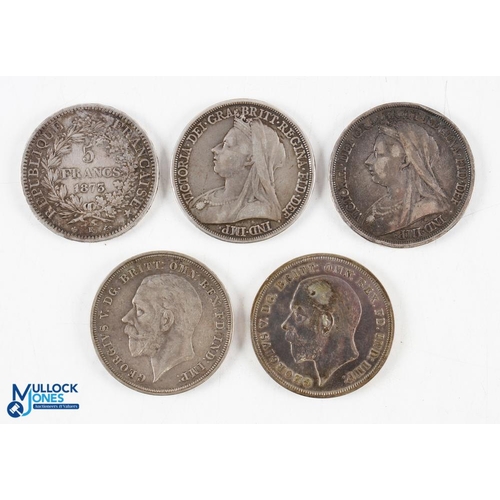 437 - 4x Silver Crown Coins to include Queen Victoria 1893-1895 and George V 1935 x2, Silver British crown... 