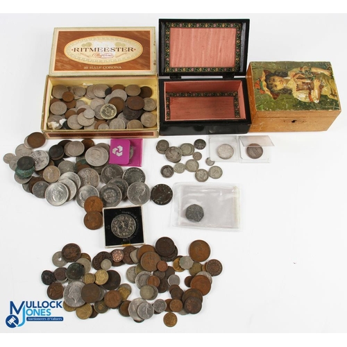 438 - Coin Collection GB and World Coins to include silver coins of 2 holed Georgian coins 1774 1816 shill... 