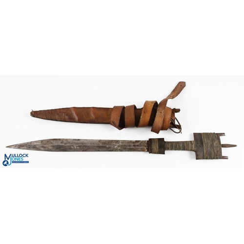 483 - African Tribal Gabon Fang Sword, c.19th/20th Century with shaped wooden and iron handle, with sheath... 