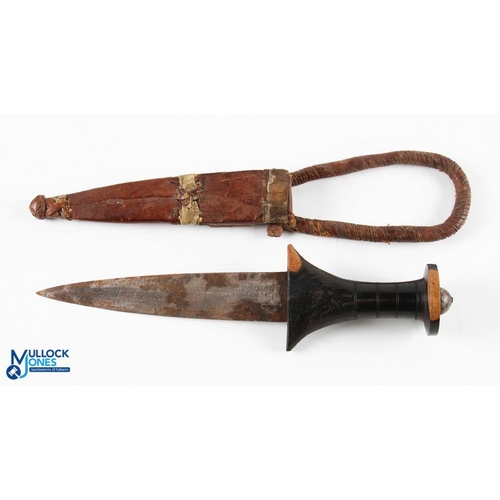 485 - West Africa Tribal Arm Dagger, c. 19th/20th Century with shaped handle plus sheath and arm mount, bl... 