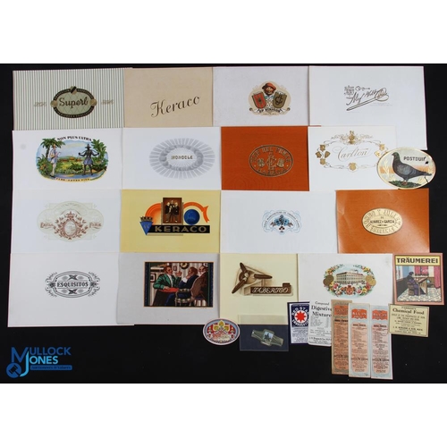 814 - Ephemera - cigar bands. Group of approx.13 sets of cigar band labels, various themes including Nobel... 