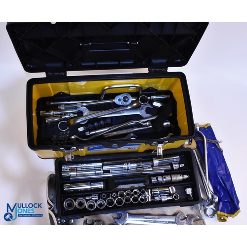 348 - Britool Socket set, Spanners, ratchet a collection within a Silverline toolbox, with other contents ... 