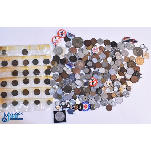 434 - Box of World Coins, Tokens, Badges and few British coins, no silver coinage noted, #2.5kg